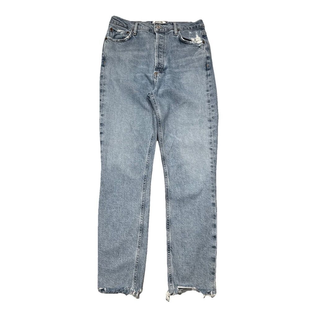 AGOLDE Nico High Rise Ankle Jeans 27 (27x25.5) Blue Button Fly Distressed Womens